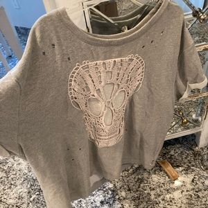 Seven, cropped sweatshirt shirt with skull